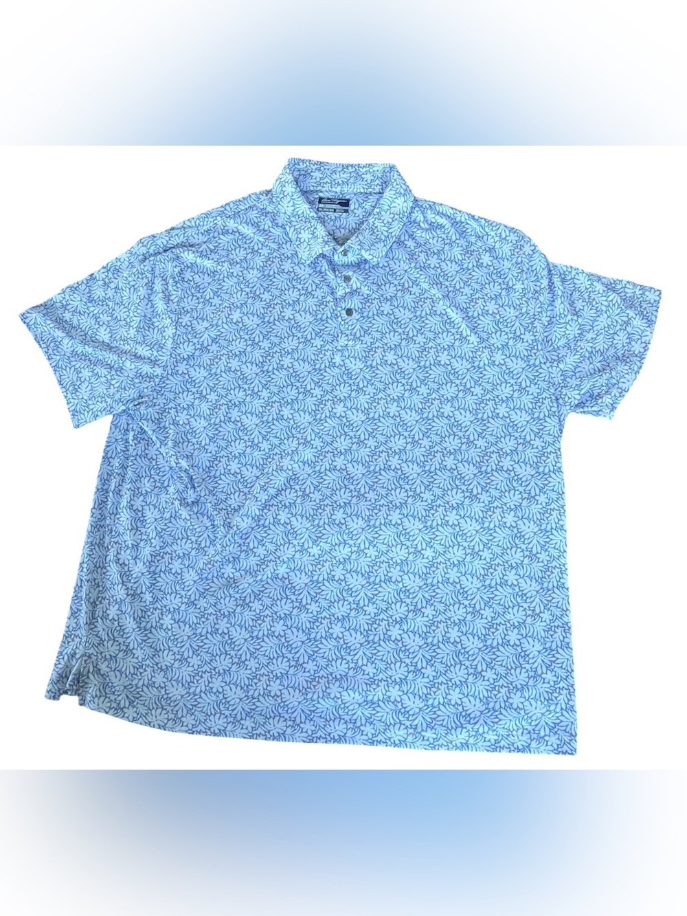 Ben Hogan Performance Golf Polo  Men’s 3XL White Blue Tropical Leaf Pattern EUC